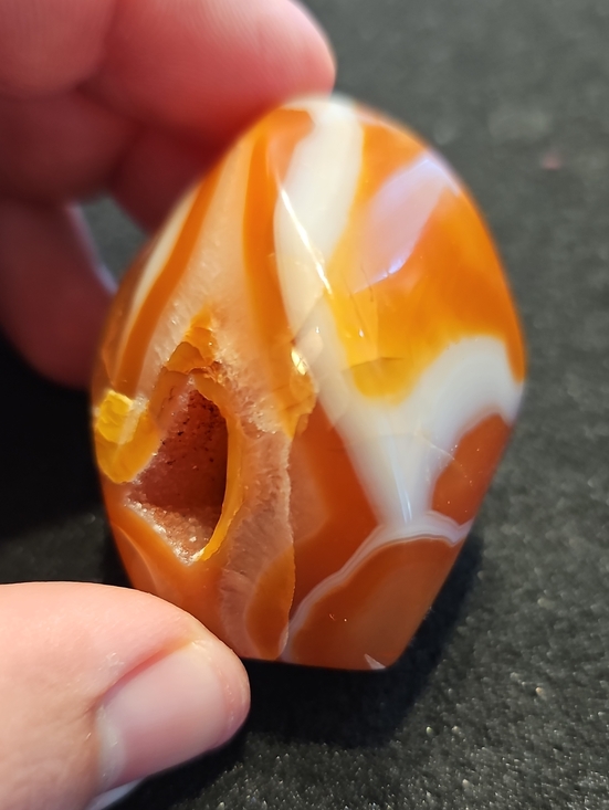 Other - Polished Carnelian Agate Geode Specimen - Orange & White